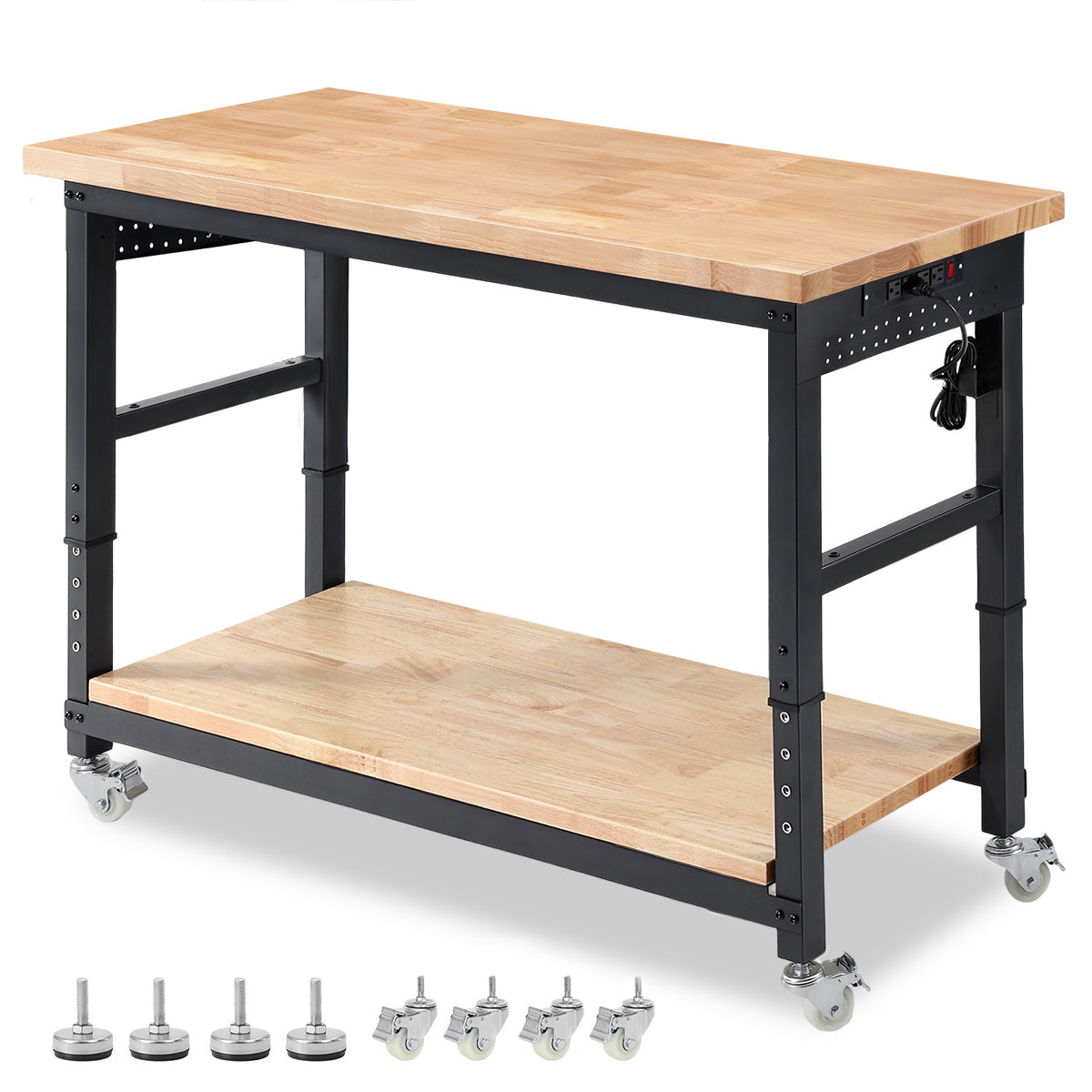 WB0202 Workbench, 60-in 2 Tier with Pegboards Outlets - Enjoywood