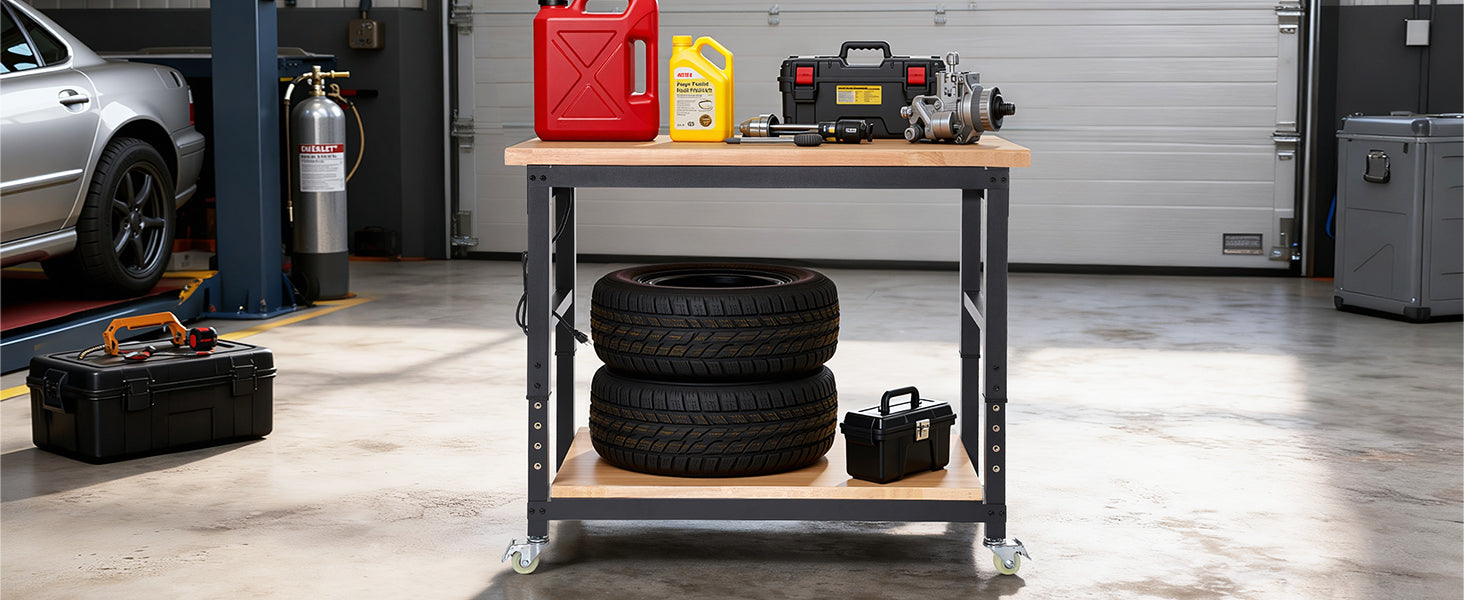 wb0205-workbench-48-in-table-2-tier-with-side-pegboards-outlets-for-garage-workshop