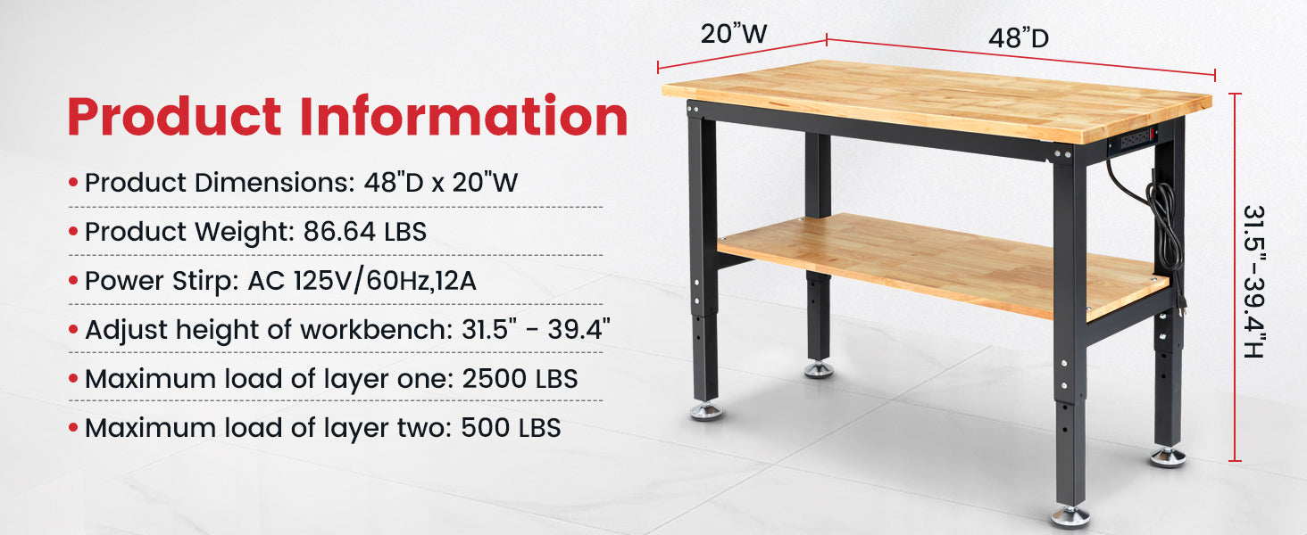 wb0101-plus-workbench-48-in-table-2-tier-with-pegboard-outlets-product-dimensions