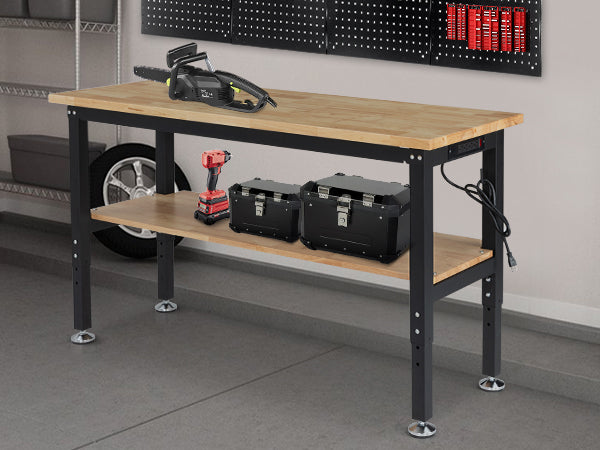 wb0102-plus-workbench-60-in-table-2-tier-with-pegboard-outlets-garage-workshop