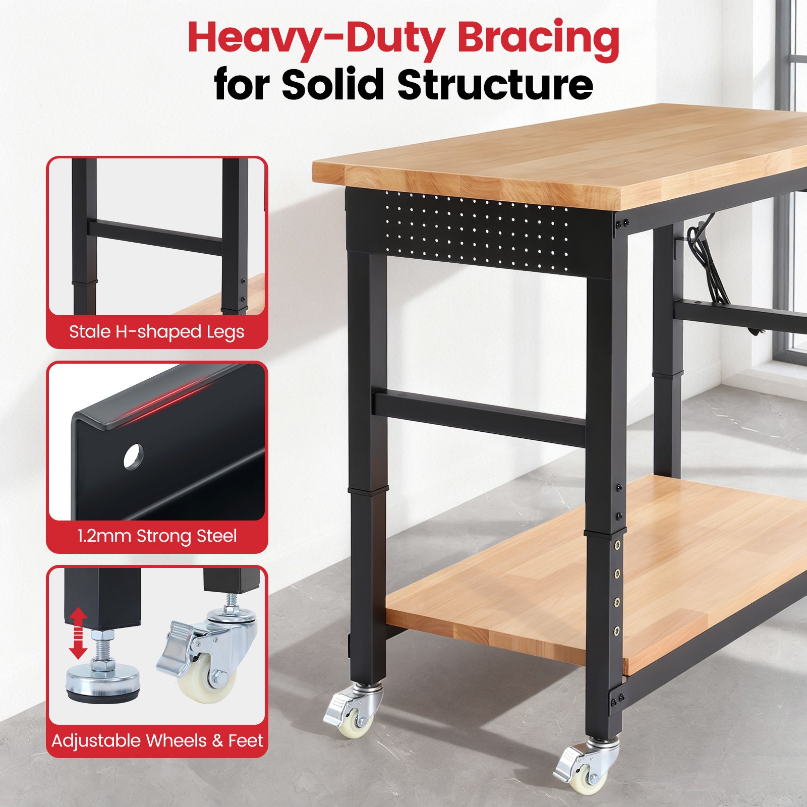 WB0205 48-in Workbench, 2 Tier Pegboards Outlets - Enjoywood