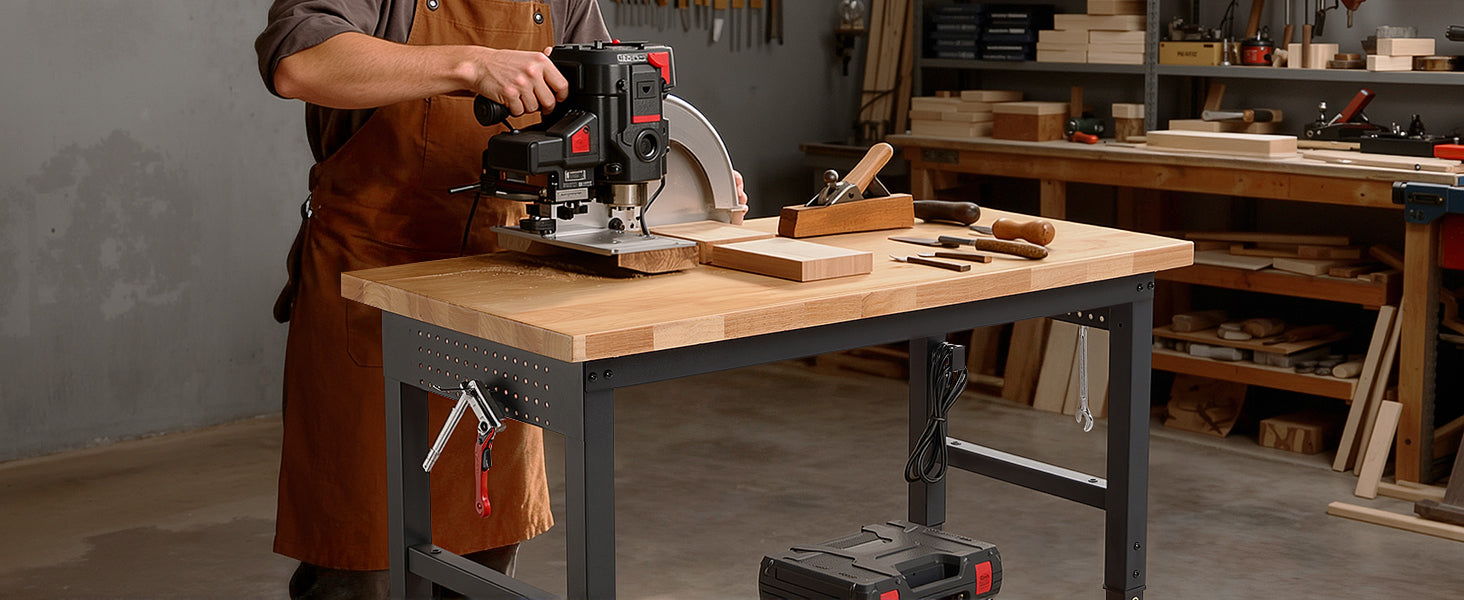 wb0205-workbench-48-in-table-2-tier-with-side-pegboards-outlets-for-workshop