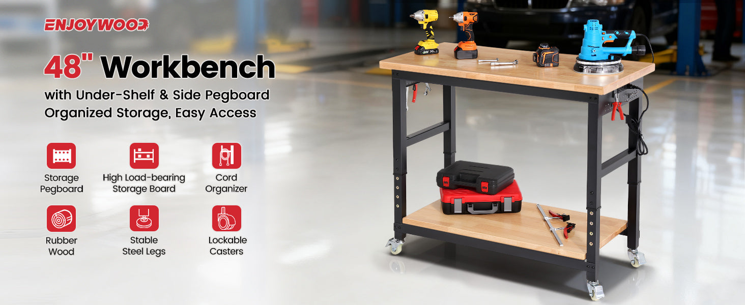 wb0205-workbench-48-in-table-2-tier-with-side-pegboards-outlets-with-under-shelf-side-pegboard-organized-storage-easy-access