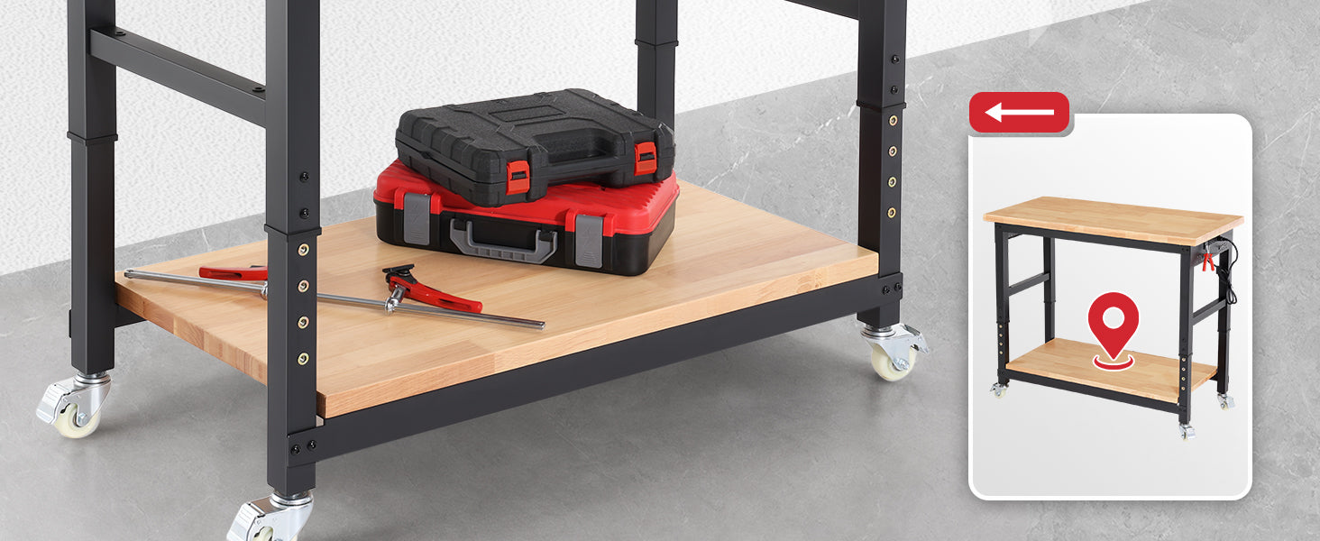 wb0205-workbench-48-in-table-2-tier-with-side-pegboards-outlets-wood-shelf-and-caster-wheels