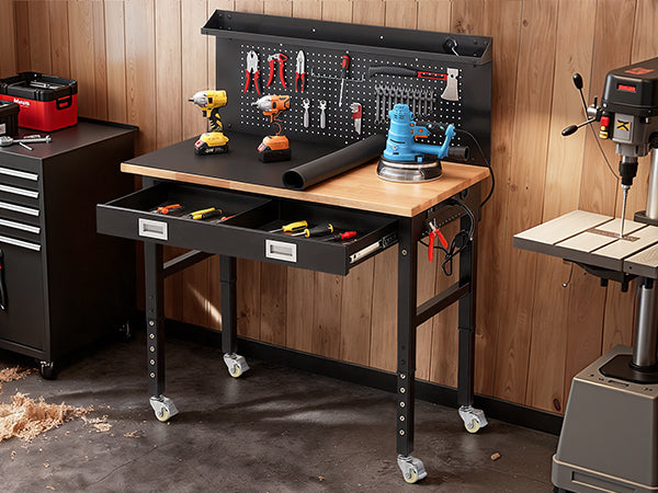  wb0302-plus-workbench-48-table-with-pegboards-drawer-outlets-led-versatile-applications-diy-project-center