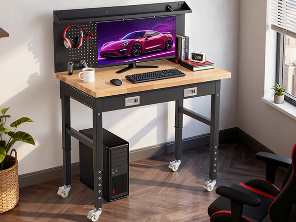 
wb0302-plus-workbench-48-table-with-pegboards-drawer-outlets-led-versatile-applications-room-table