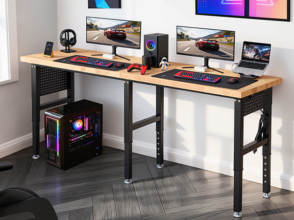 wb3002-workbench-84-in-heavy-duty-table-side-pegboards-with-outlets-versatile-applications-gaming-office-table